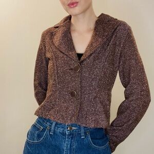Y2K 00s purple brown tweed look blazer with button closure